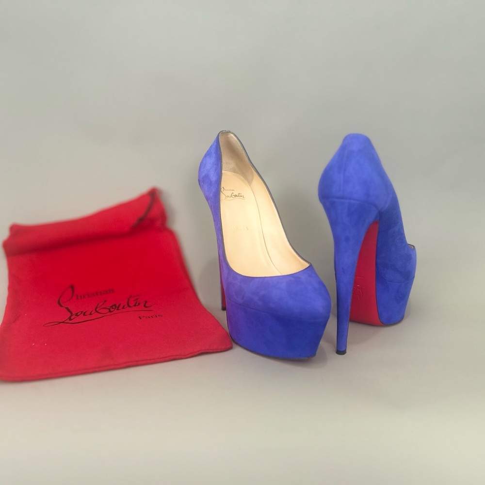 Vintage Christian Louboutin Vibrant Blue Suede Victoria Platform Heels Size 42